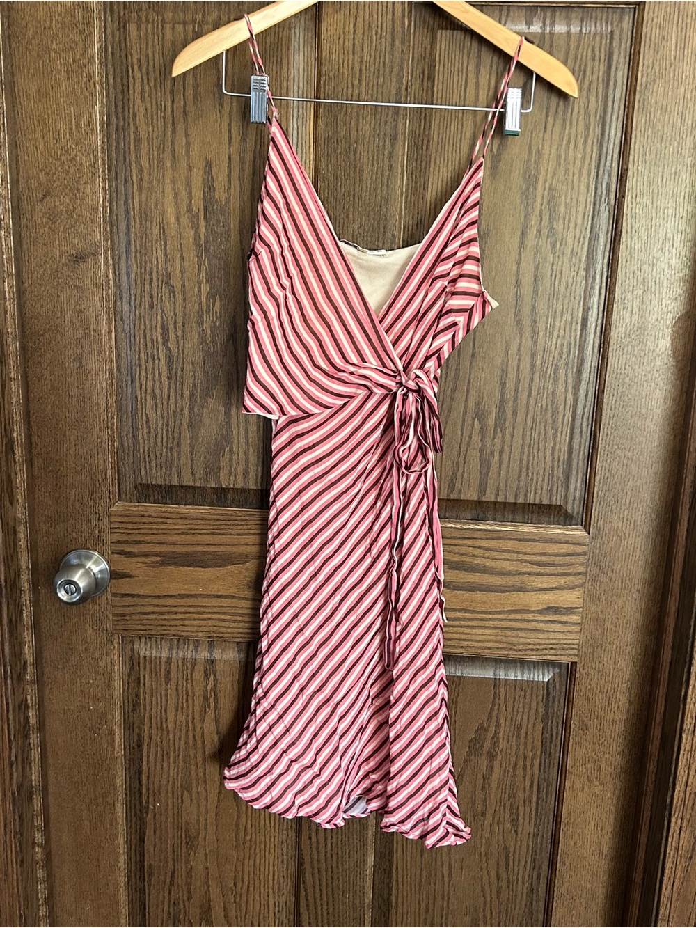Lavender Brown Pink and White Striped Wrap Midi Dress